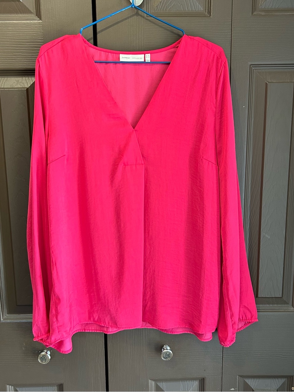 Women's Hot Pink V-Neck Long Sleeve Blouse by Inwear Copenhagen